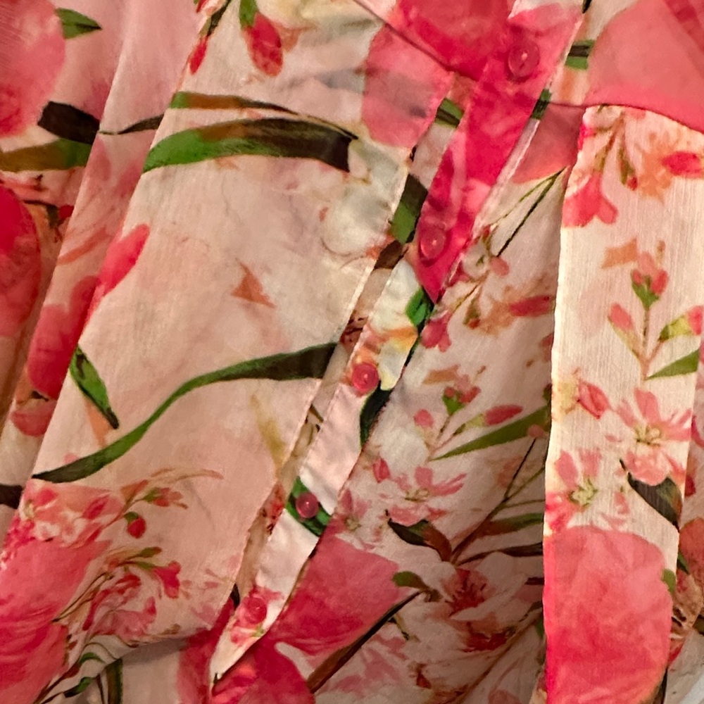 Zac & Rachel Floral Button-Up Blouse - Pink and Green Tropical Floral Size M - Picture 4 of 6